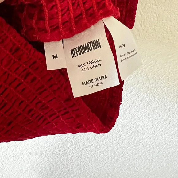 Reformation‎ Red Jacinta Linen Blend Bodycon Smocked Mini Dress Medium - Picture 7 of 7
